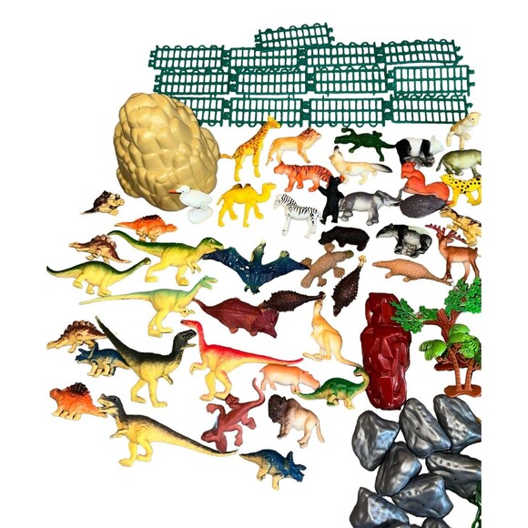 Jurassic Dinosaur Zoo Animal Figures Play Set with Mat 50+ PCS Realistic - Picture 11 of 14